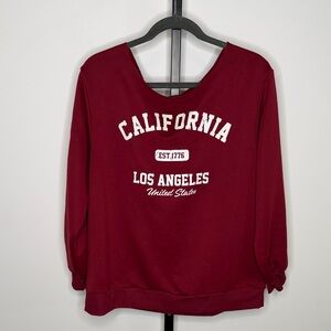 SHEIN Burgundy California Los Angeles Graphic Sweatshirt